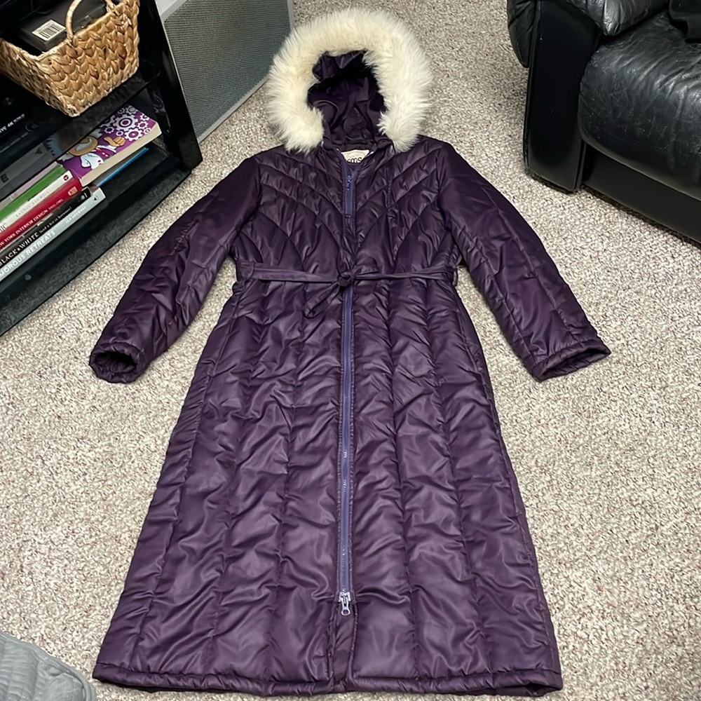 Vintage ankle length down filled puffer with real fur hood